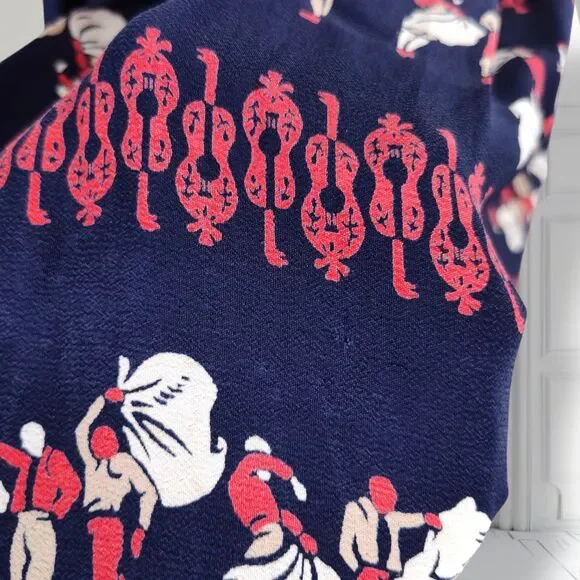 Vintage 50s Full Novelty Print Skirt Size XS Blue Silk Bullfighter Print